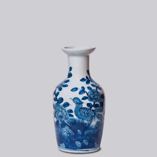 Bird & Flower Porcelain Vase B&W