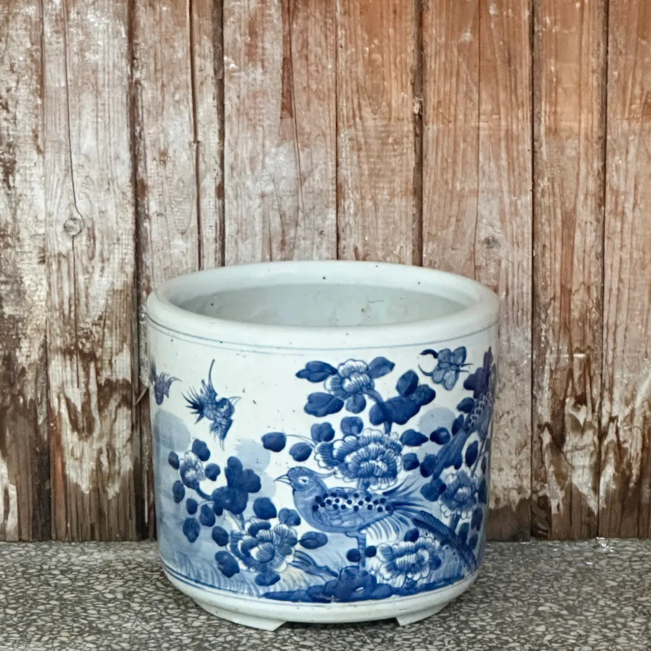 BW Porcelain Bird & Flower Footed Cachepot