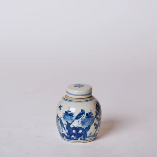 BW Porcelain Mini Bird & Flower Round Jar