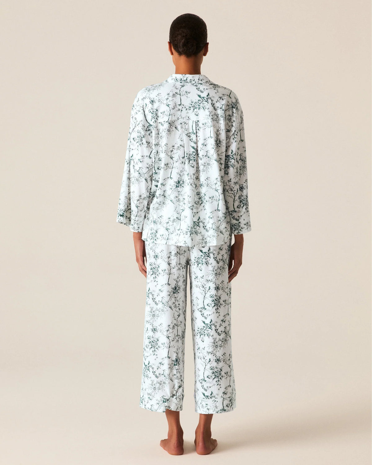 The Olivia Wide Leg Pima Pajama Set in Evergreen Timeless Toile