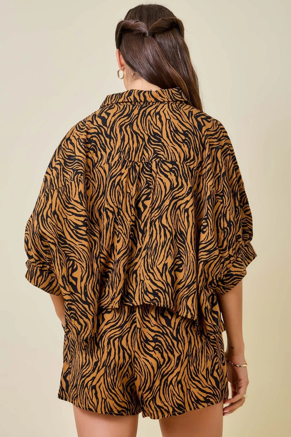 Tiger Print Boxy Cropped Shirt w/ Matching Shorts Set