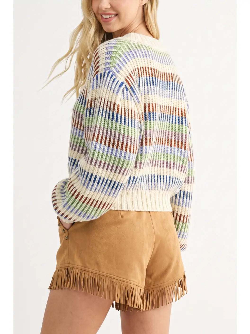Multicolor Striped Chunky Knit Cardigan Multi Stripe