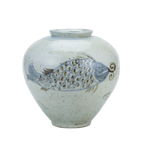 B&W Silla Koi Fish Jar Porcelain