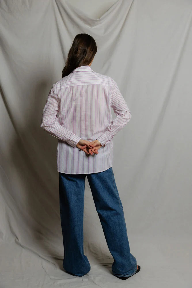 Poplin Button Down Shirt Ultraviolet White Stripe