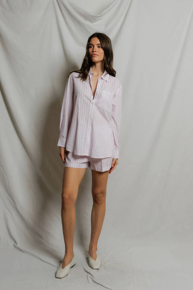Poplin Button Down Shirt Ultraviolet White Stripe