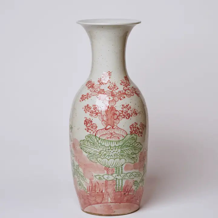 Large Pink and Green Four Seasons Porcelain Mallet Vase