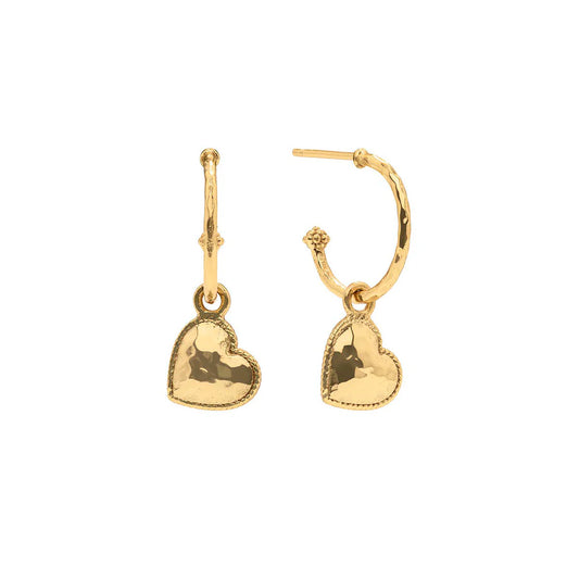 Love Hoop Earrings with Heart Charm Gold