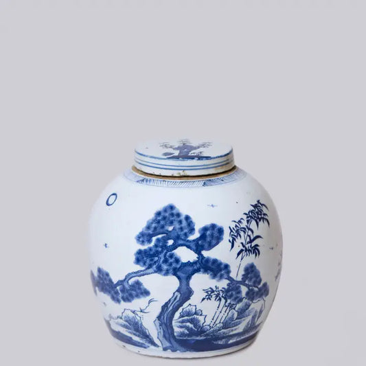 Blue and White Porcelain Three Friends Round Jar