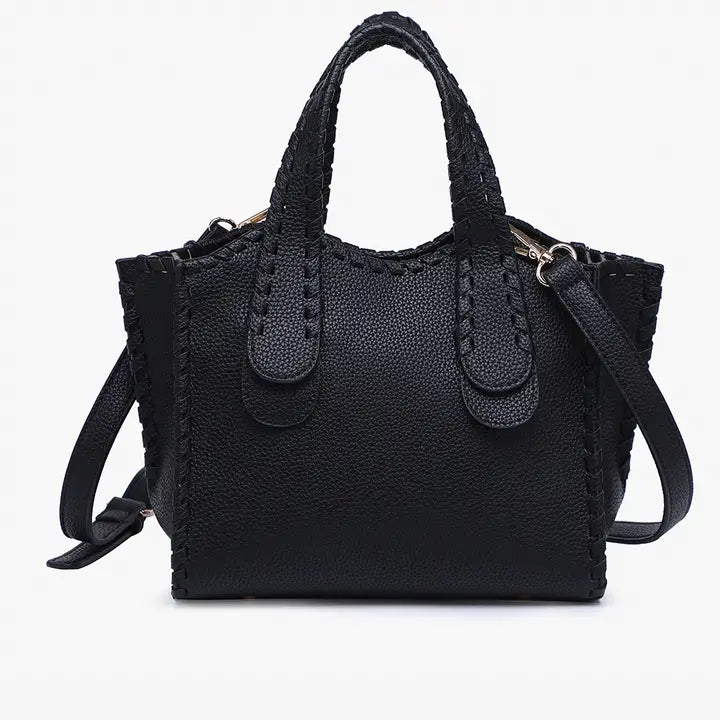 Marla Whipstitch Shaped Satchel Black