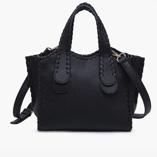 Marla Whipstitch Shaped Satchel Black