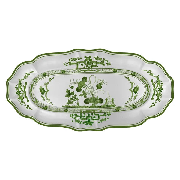 VIDA Faenza Long Oval Tray Green & White