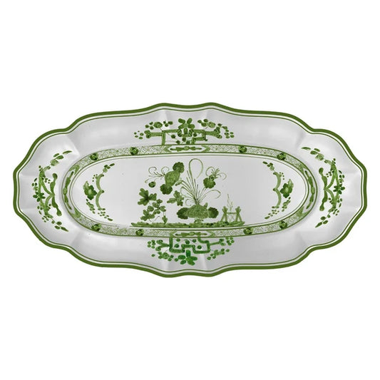 VIDA Faenza Long Oval Tray Green & White
