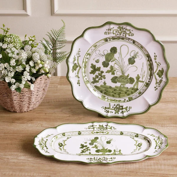 VIDA Faenza Round Platter 13" Green and White