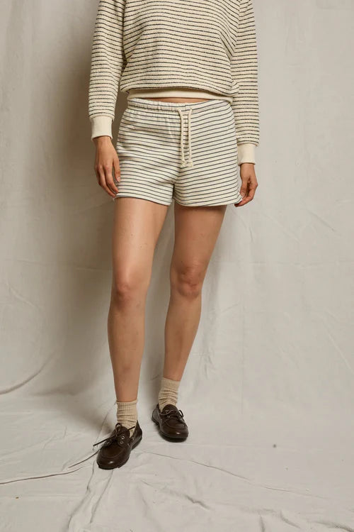 French Terry Sweatshort Natural & Charcoal Stripe