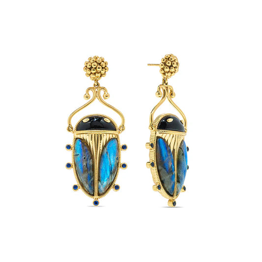 Berry Drop Earrings Blue Labradorite/Black Agate