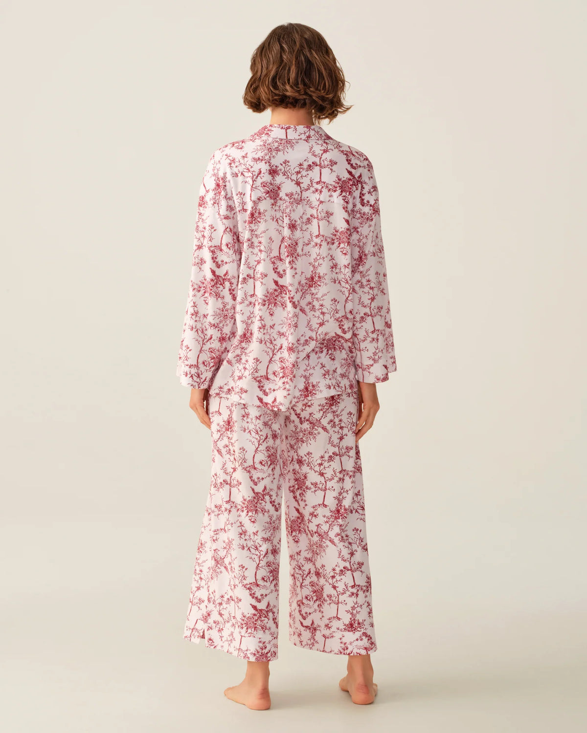 The Olivia Wide Leg Pima Pajama Set in Red Timeless Toile