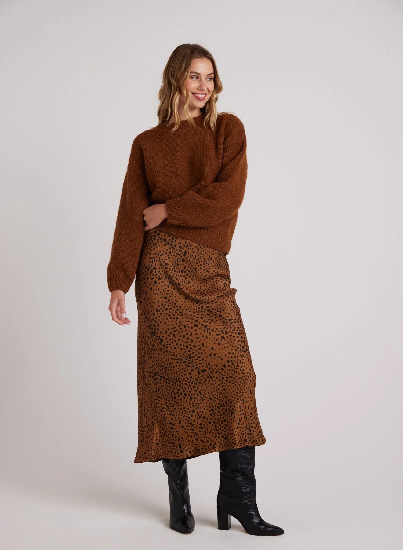 Bias Midi Skirt Bronzed Maple