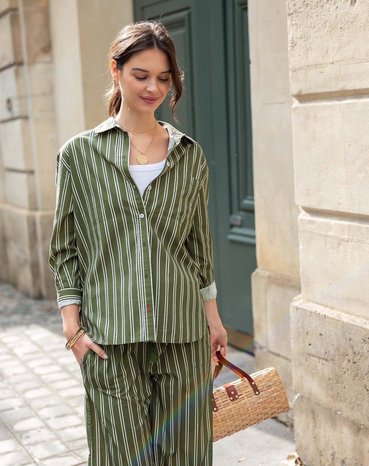Brontë Relaxed Button Up Shirt Sea Moss Stripe
