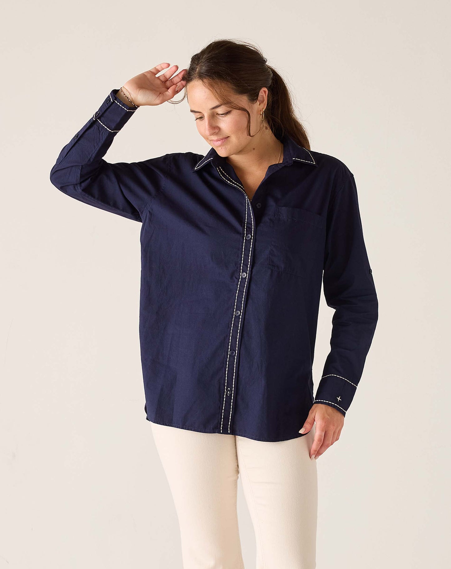 Bronte Relaxed Button Up Navy & White