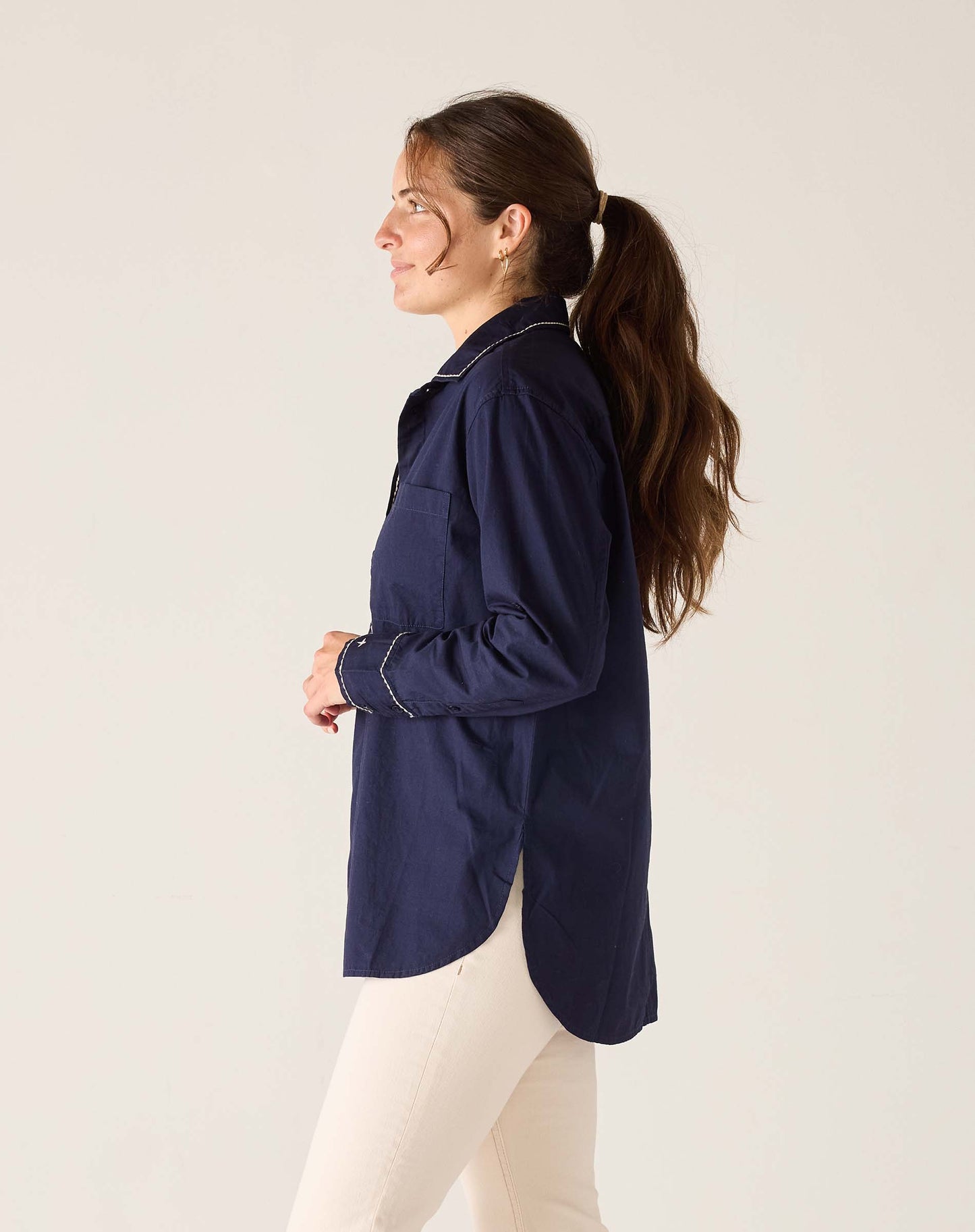 Bronte Relaxed Button Up Navy & White