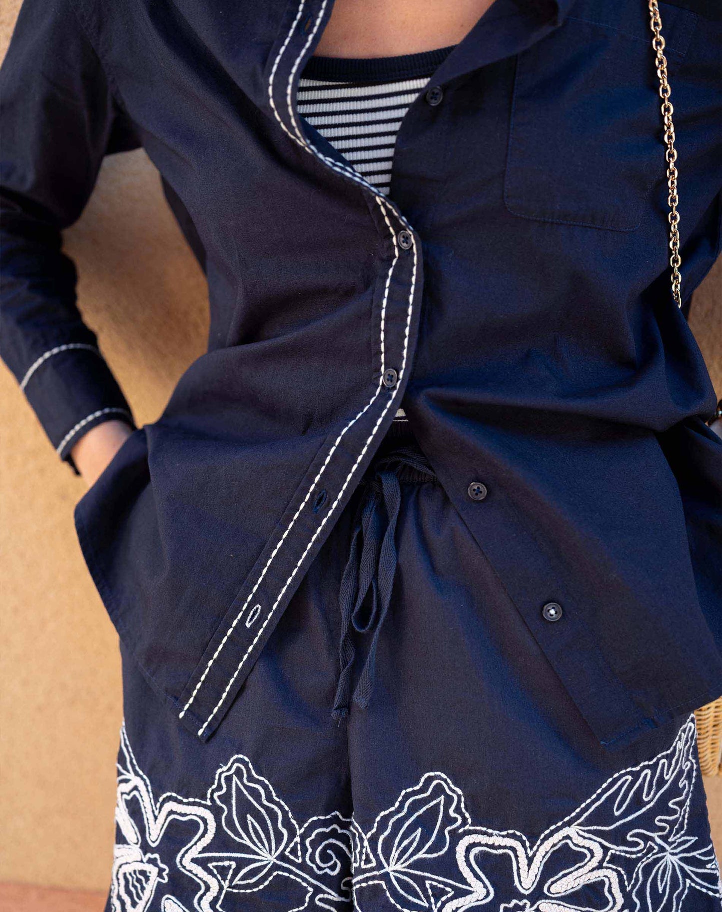 Bronte Relaxed Button Up Navy & White