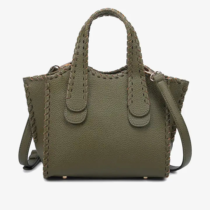 Marla Whipstitch Shaped Satchel Olive