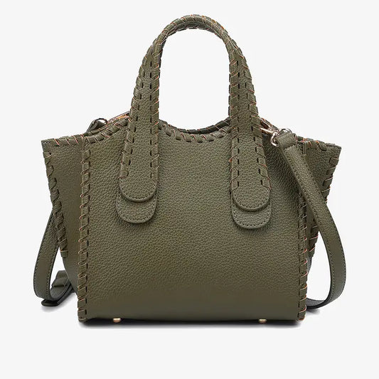 Marla Whipstitch Shaped Satchel Olive