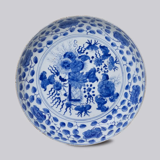 Blue and White Porcelain Floral Platter