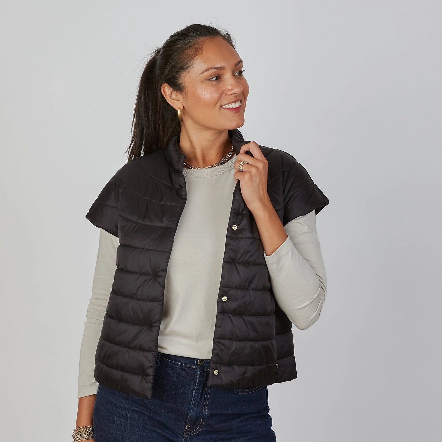 Caroline Cap Sleeve Vest in Black
