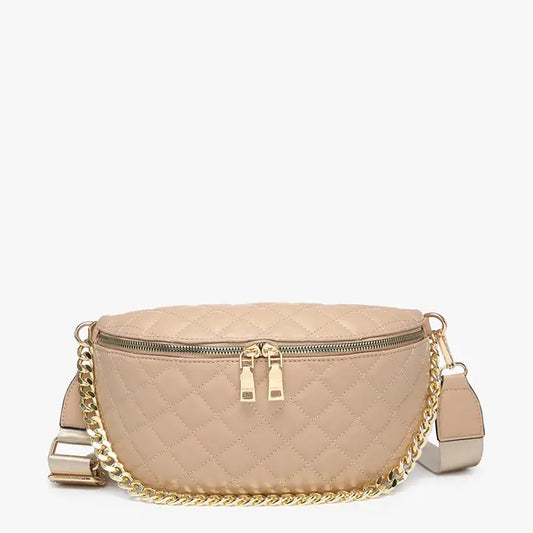Sylvie Quilted Belt Bag with Chain Strap Tan