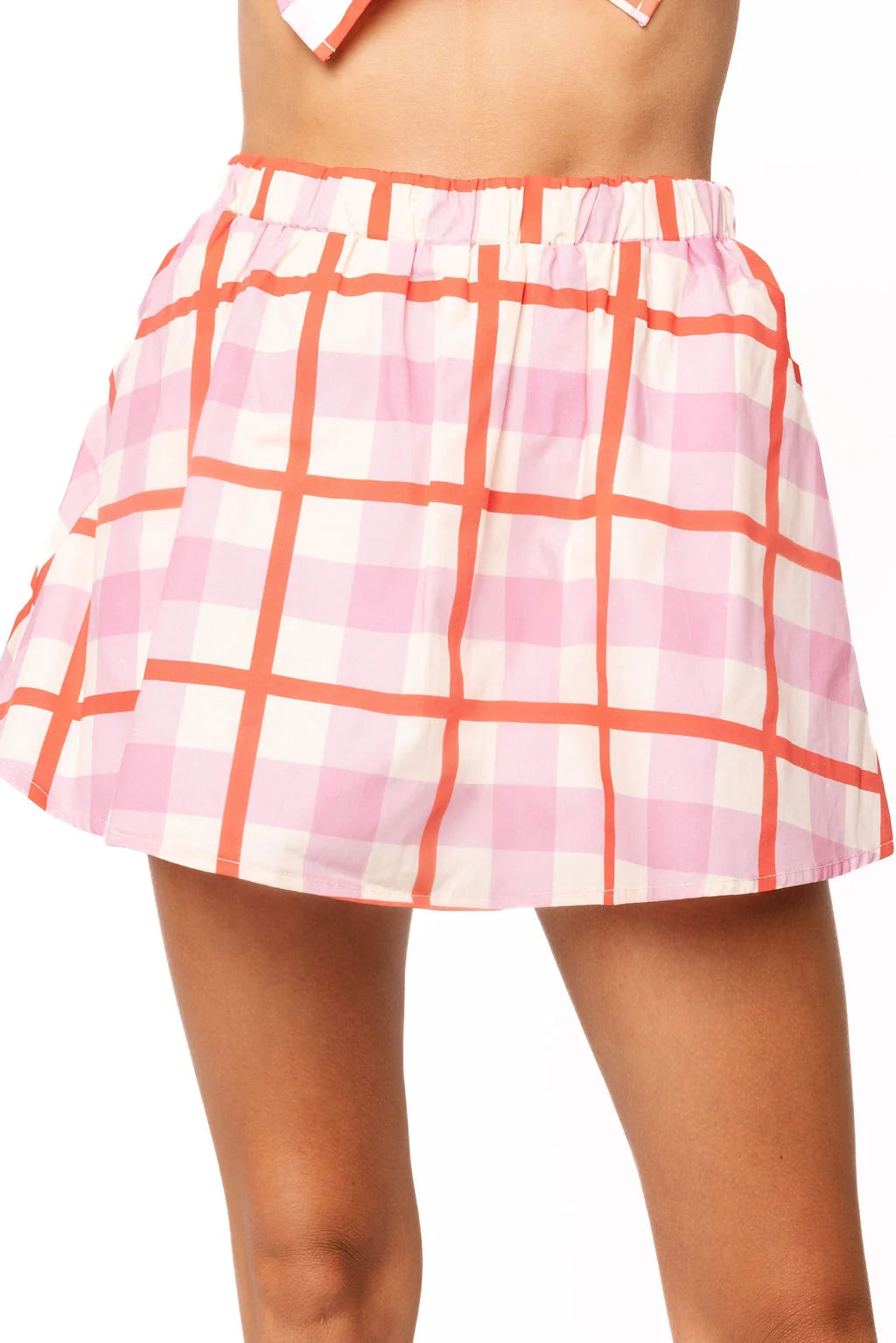 Pink & Red Plaid Cotton Skirt