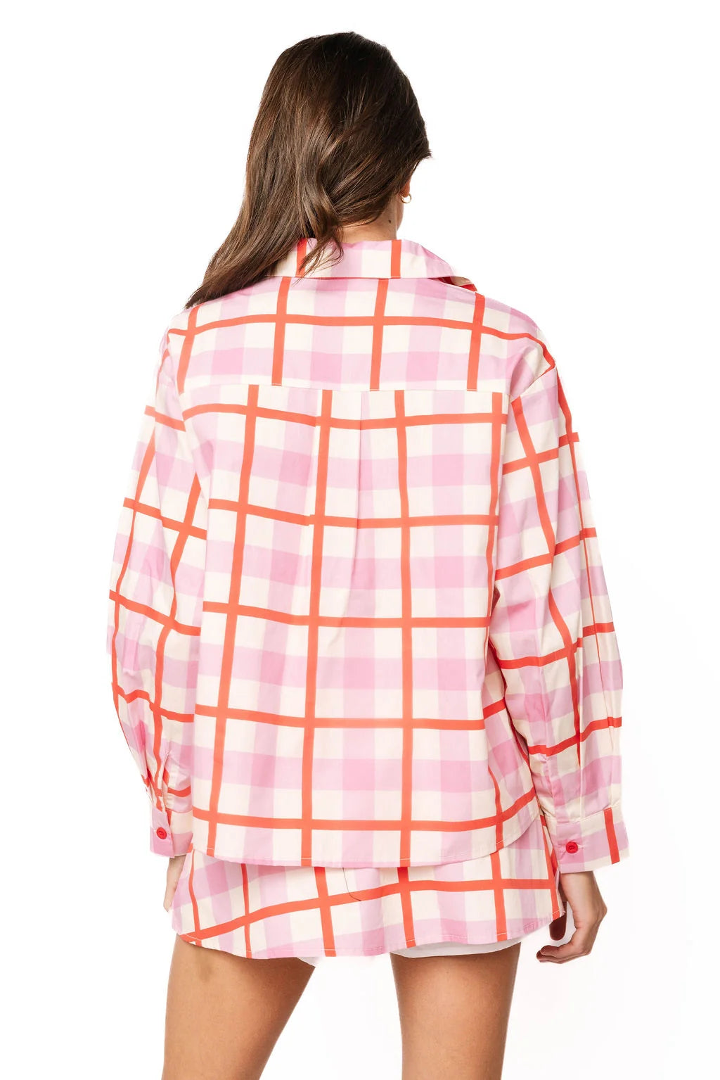 Pink & Red Plaid Metallic Nutcracker Cotton Button Up Top