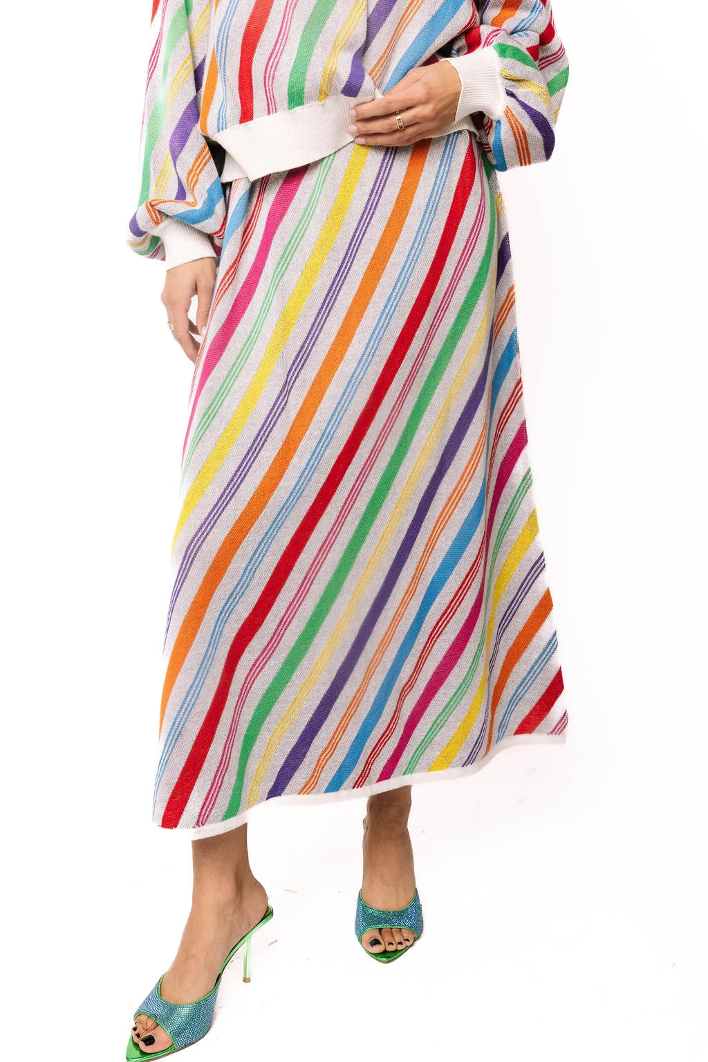 Rainbow Striped Knit Midi Skirt