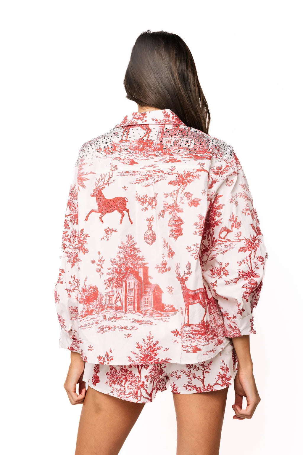 Red & White Christmas Twall Cotton Button Up Top