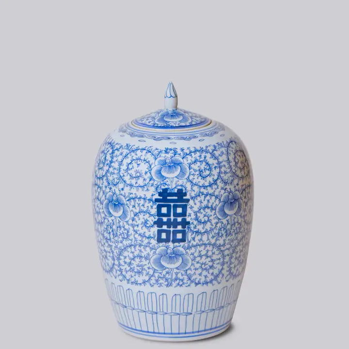 Double Happiness Blue and White Porcelain Jar