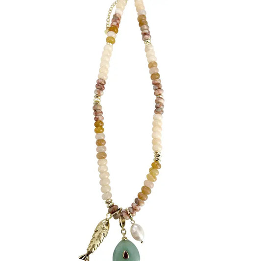 Elikai Tan Beaded Multi Charm Necklace