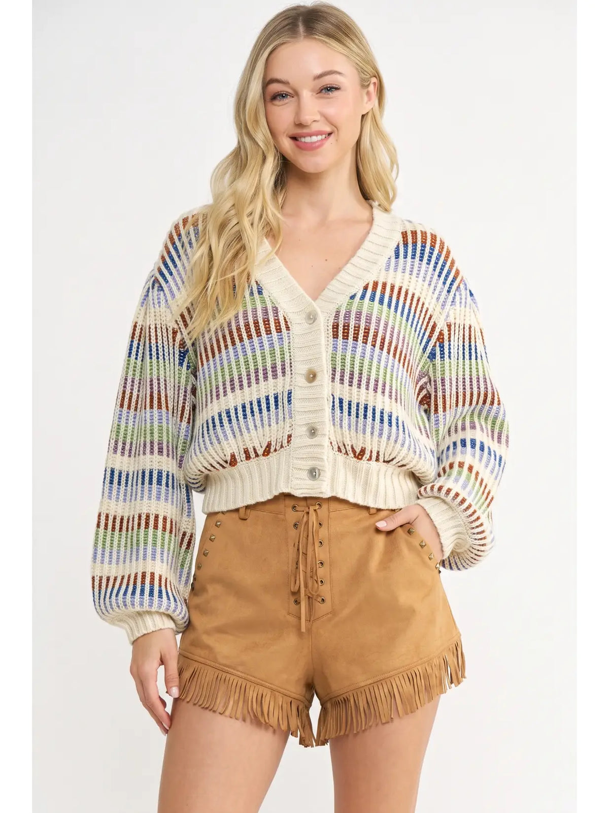 Multicolor Striped Chunky Knit Cardigan Multi Stripe