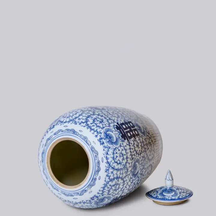 Double Happiness Blue and White Porcelain Jar
