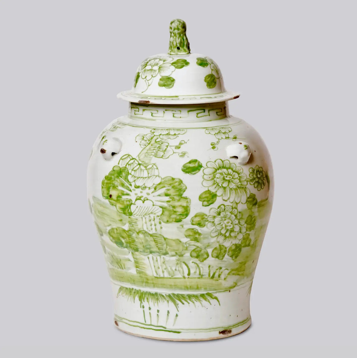 Green and White Porcelain Four Seasons Temple Jar