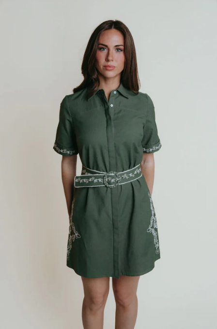 Green Embroidery Demi Dress