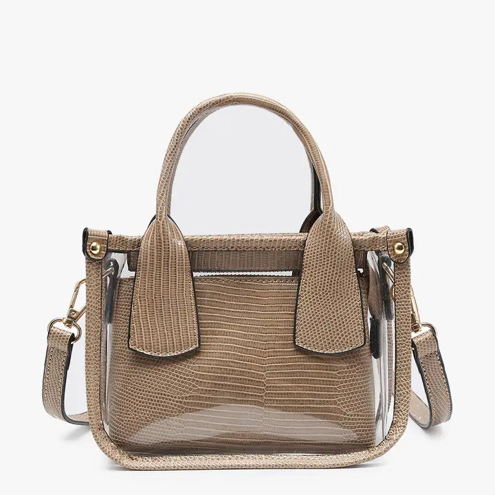 Stacey Clear & Taupe Satchel w/ Inner Bag