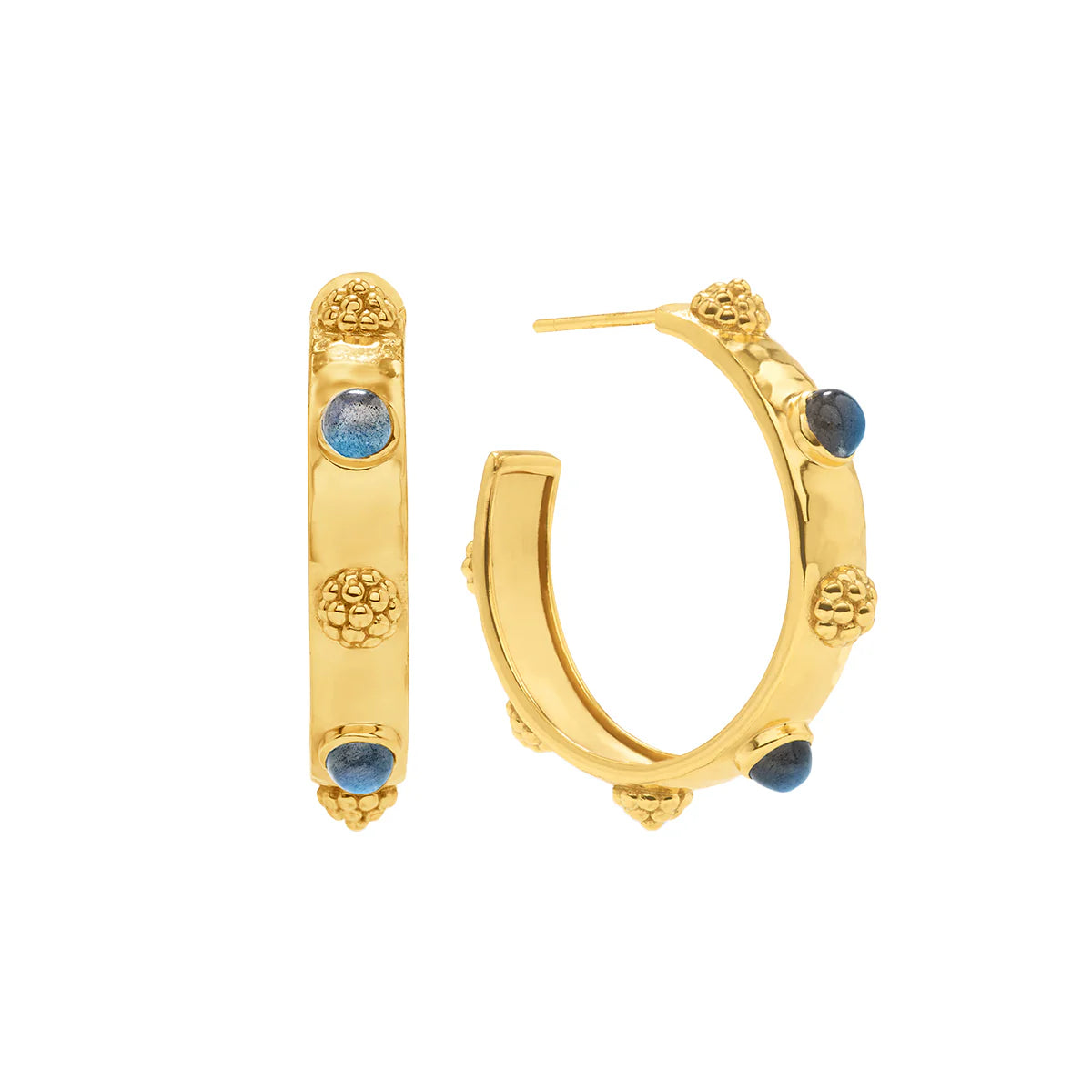 Cleopatra Hoop Earrings  Gold/Blue Labradorite