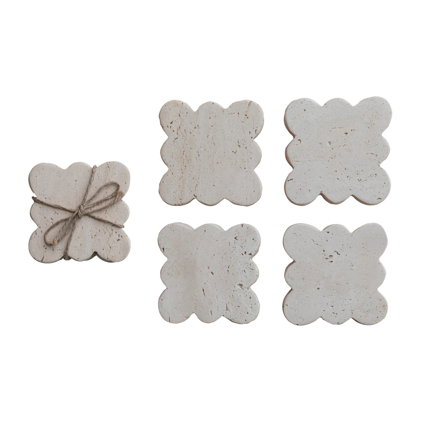 Travertine Coasters w/ Scalloped Edge S/4