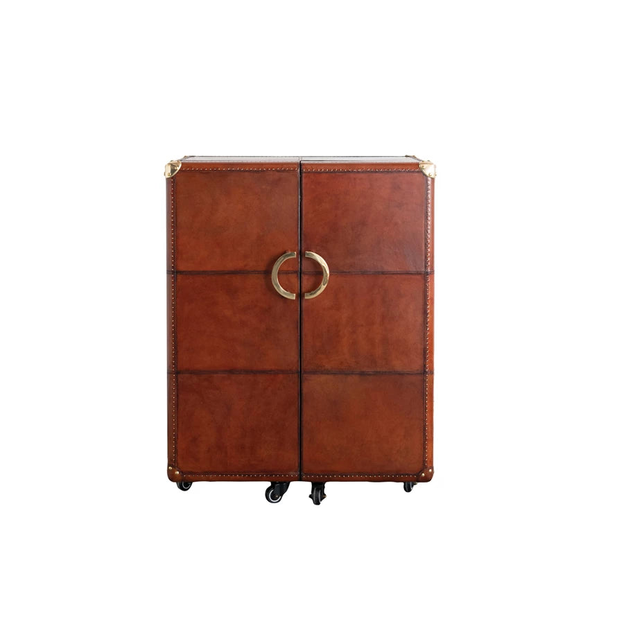Bar Cabinet with Flocked Interior, Mirror & Brass Hardware