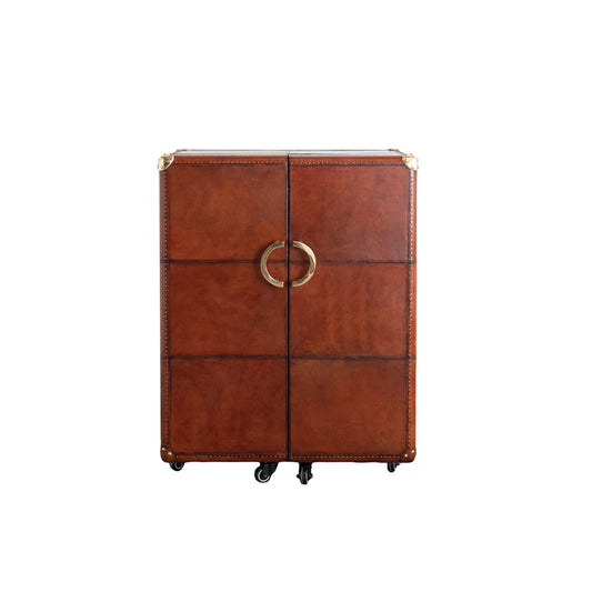 Bar Cabinet with Flocked Interior, Mirror & Brass Hardware