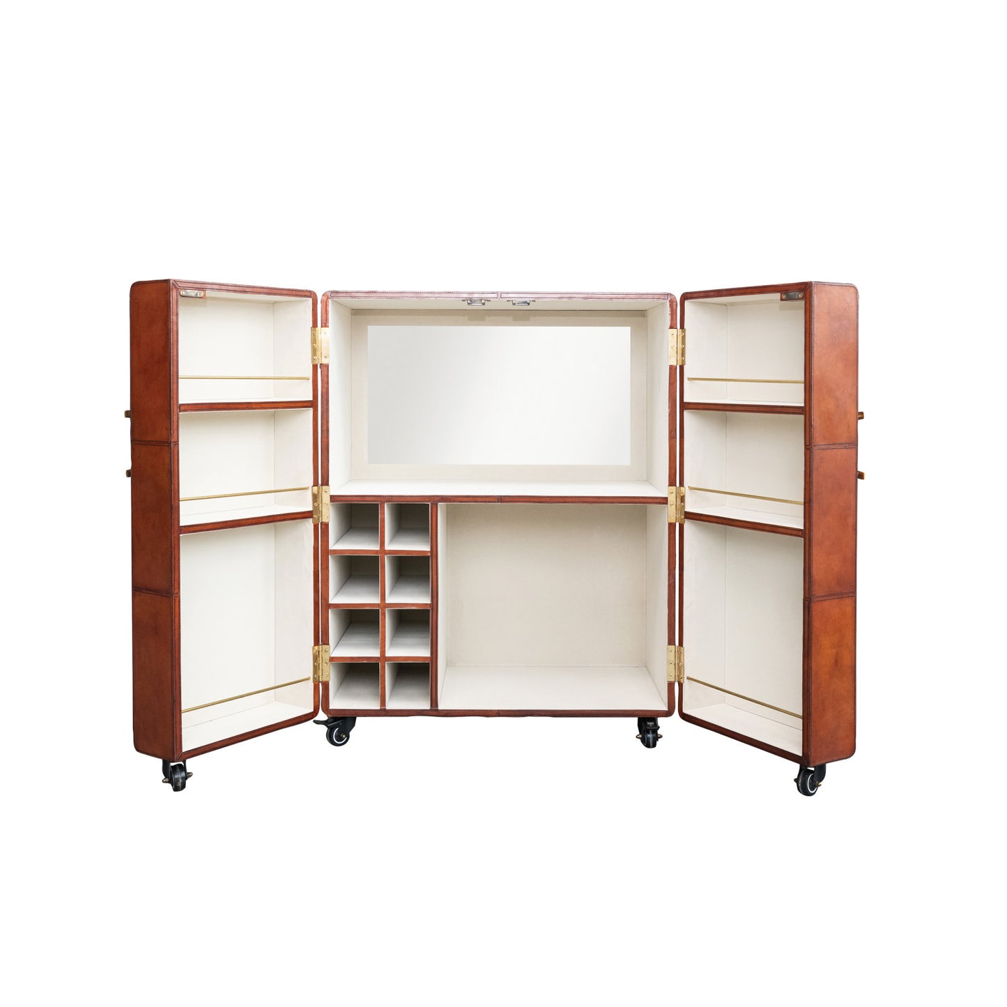 Bar Cabinet with Flocked Interior, Mirror & Brass Hardware