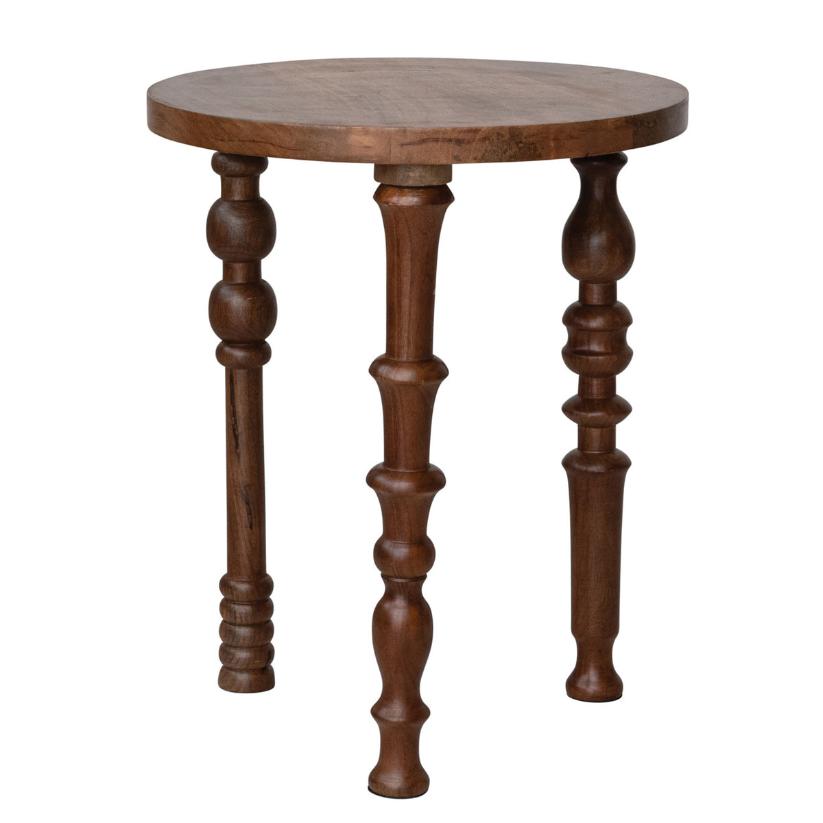 Mango Wood Side Table w/ Turned Legs, Walnut Finish