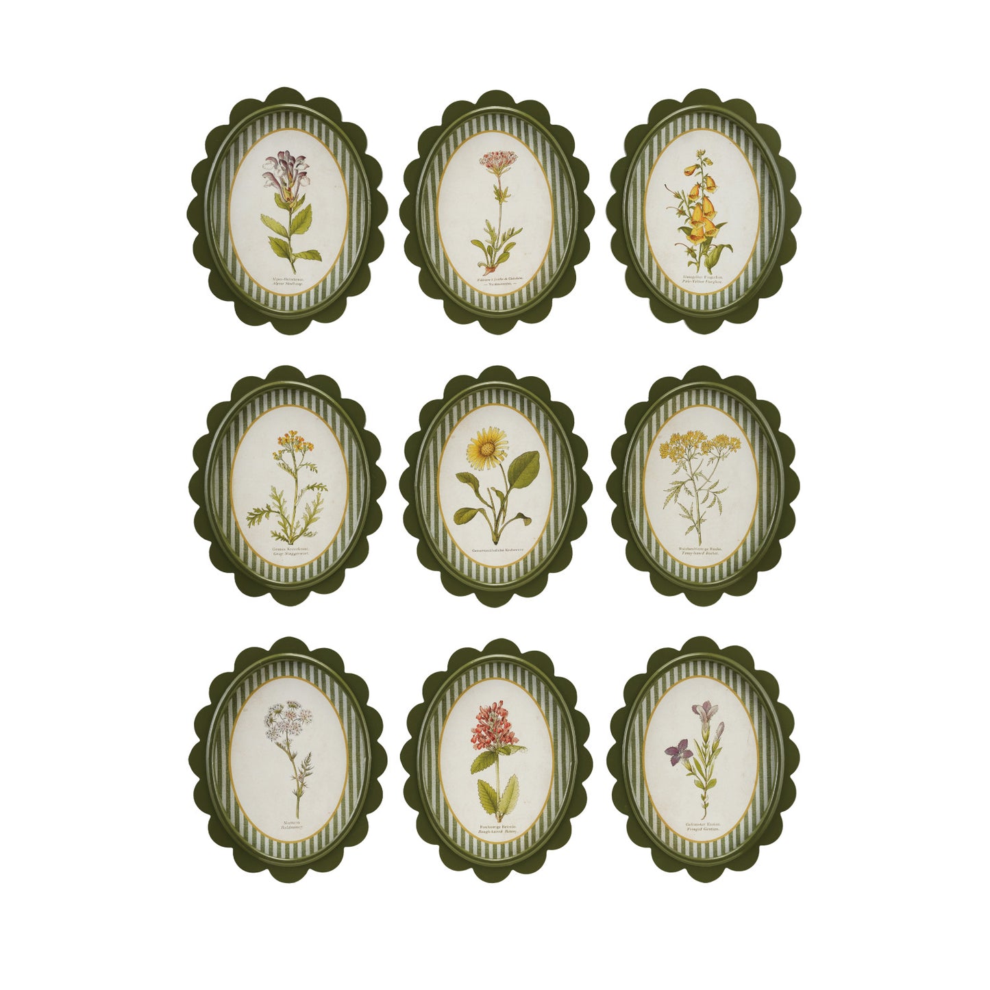 MDF Framed Glass Scalloped Wall Décor Flower & Stripes