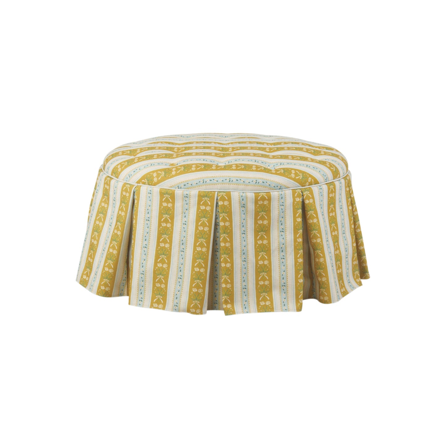 Tufted Fabric Upholstered Skirted Stool W Striped Floral Pattern