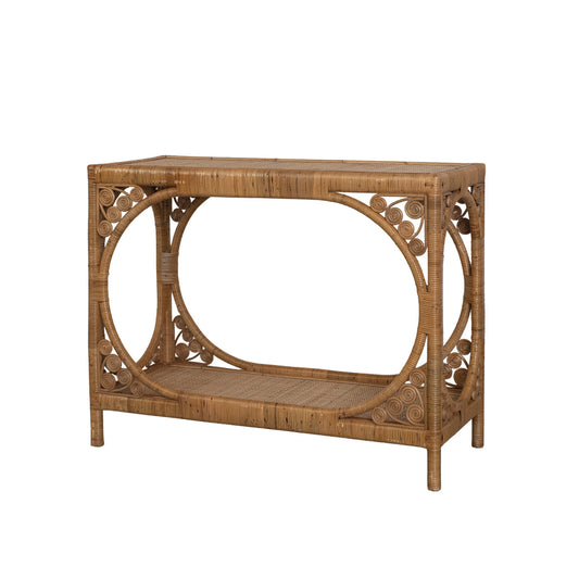 Rattan Console Table w Shelf & Caning Natural
